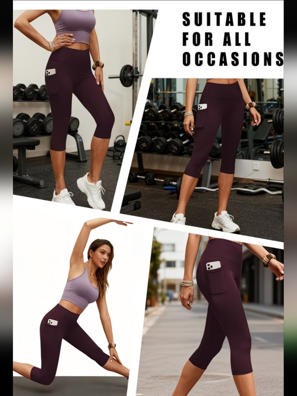 Women’s High-Rise 3/4 Pocket Leggings - Deep Plum